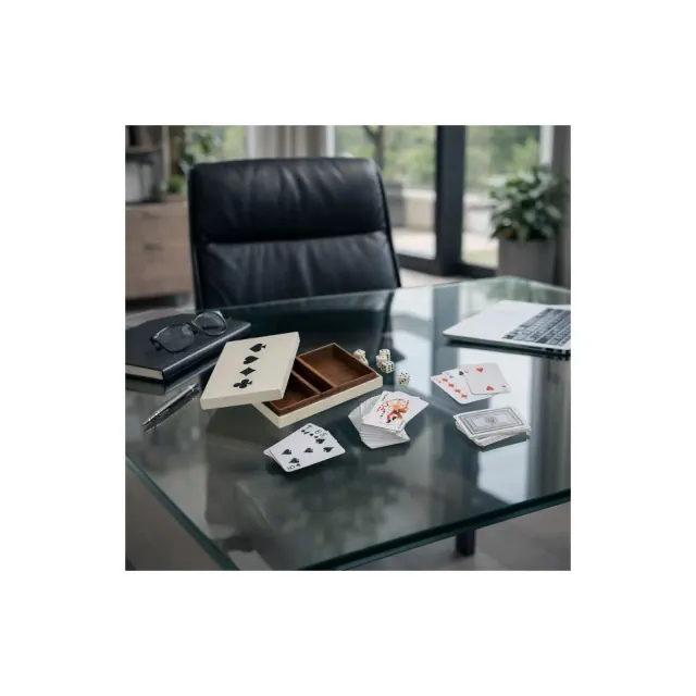 Classic Rectangular Resin and Wood Tabletop Game for Coffee Table - Decorative Family Games Box Accent for Living Room Decor - 7"