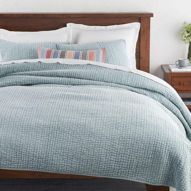 Stonewashed Pickstitch Cotton Quilt, Full/Queen, Sky Blue