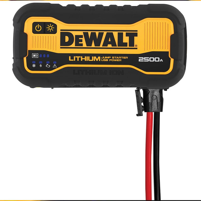 : DEWALT DXAELJ25 2500 Peak Amp Portable Lithium Jump Starter with USB-C (25W, 60W in/Out) and USB-A (15W)