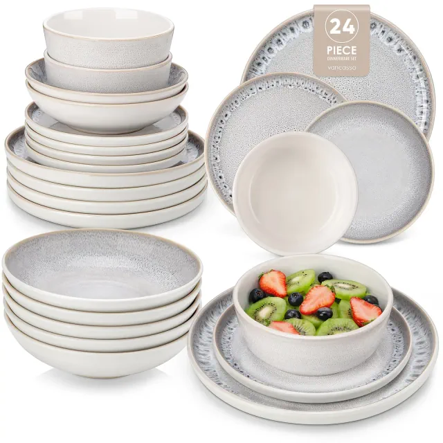vancasso 24-Piecee Stoneware Dinnerware Set , Including Dinner/Dessert Plates, Soup Plate And Bowls, For 6 People