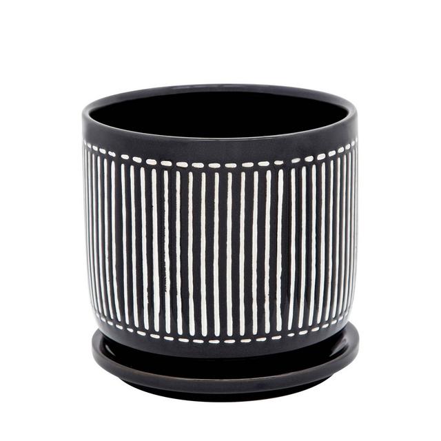 6" Vertical Lines Planter with Saucer Black - Sagebrook Home