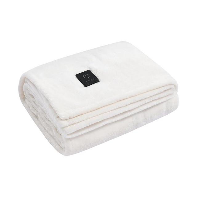 Dreamaker One-Touch Fleece Electric Heated Throw Blanket, 50x60 inches - Cozy, Machine Washable, with 4 Adjustable Heat Settings & Built-in Remote - Ultimate Comfort for Cold Nights - White