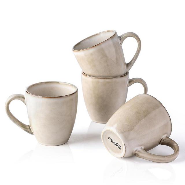 GBHOME Ceramic Coffee Mugs Set of 4, 12oz Stoneware Coffee Mugs Set For Dad Mom Women MEN, Light Weight Ceramic Coffee Cups for Latte/Tea/Beer/Hot Cocoa, Dishwasher & Microwave Safe,Cappuccino