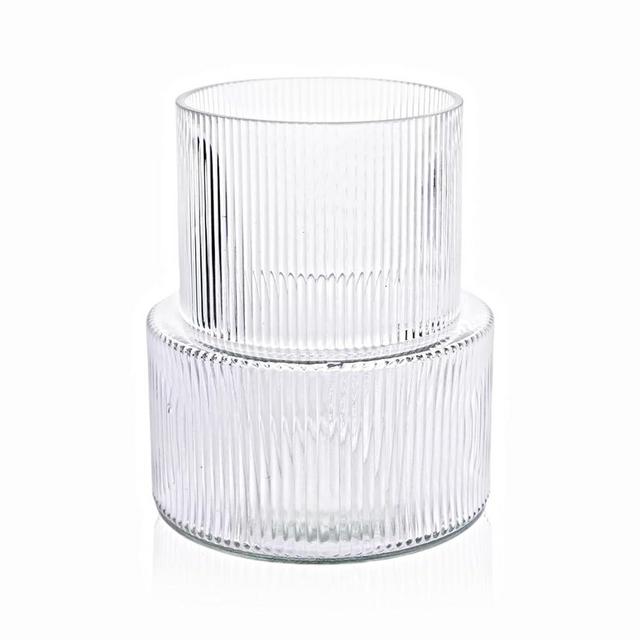 Craft And Party, Ribbed Vase 7.5 Inch Height, Clear Glass Vase for Flower, Centerpiece Decoration. Fluted Glass Vase, Decrocreation Vase.