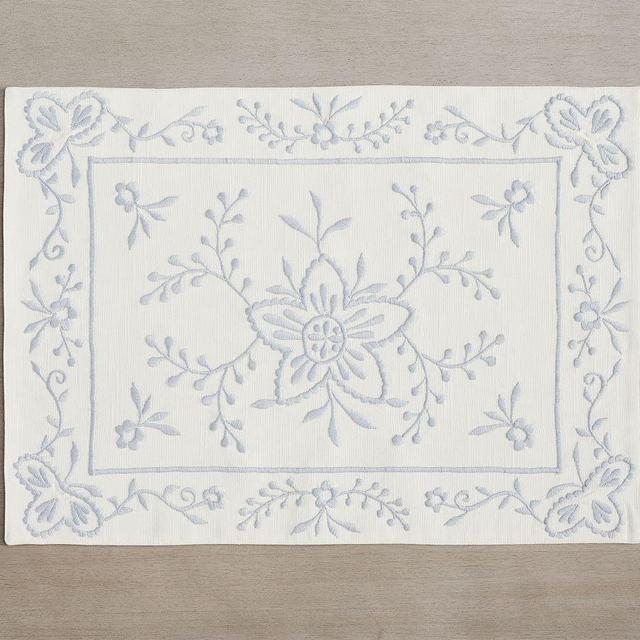 Chambray Floral Embroidered Placemats, Set of 4