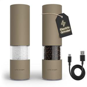 LARS NYSØM Electric Salt and Pepper Grinder Set I Automatic Salt and Pepper - Taupe BrownMills with Adjustable Ceramic Grinder I USB Rechargeable Electric Spice Mill Set with LED Light (Taupe Brown)