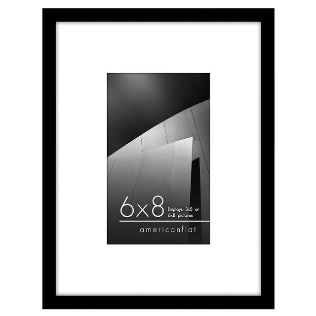 Americanflat 6x8 Picture Frame in Black - Use as 3x5 Picture Frame with Mat or 6x8 Frame Without Mat - Thin Border Photo Frame with Shatter-Resistant Glass and Easel for Wall or Tabletop Display