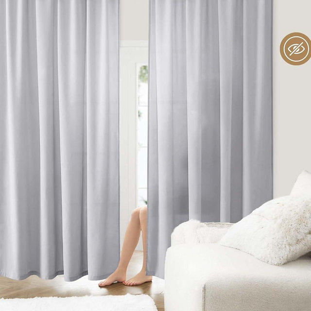 HOMEIDEAS Non-See-Through Light Grey Privacy Sheer Curtains, 52 X 63 Inches Long 2 Panels Sheer Curtains Light Filtering Window Drapes for Bedroom Living Room