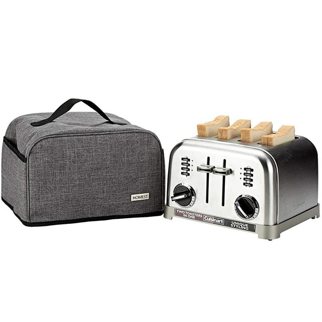 HOMEST Toaster Dust Cover with Pockets for Cuisinart CPT-180, CPT-340 4 Slice Toaster, Fingerprint Protection, Grey(Patent Design)