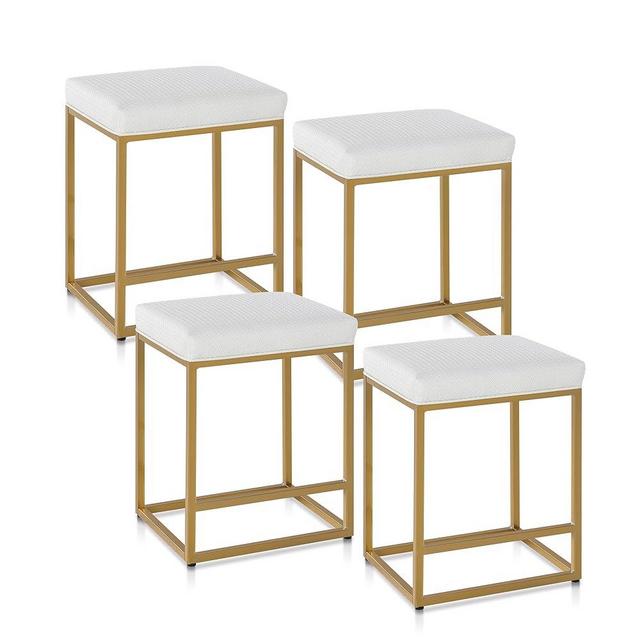 ALPHA HOME 24 Inch Counter Height Bar Stools Set of 4, Upholstered Bar Stools for Kitchen Island, Counter Stools with Faux Leather Cushion and Sturdy Metal Frame, Modern Barstools, White and Gold
