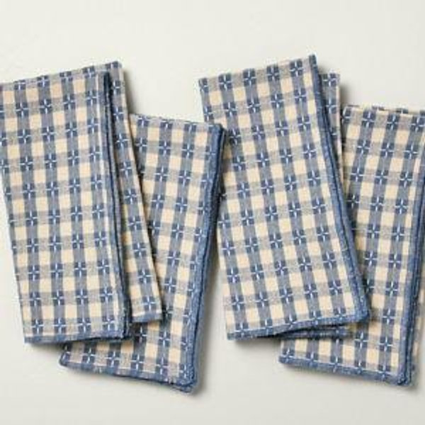 4pk Textured Gingham Cloth Napkins Natural/Blue - Hearth & Hand™ with Magnolia
