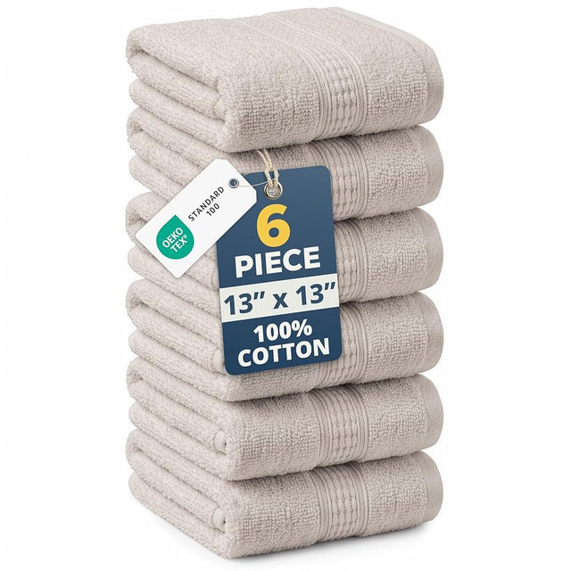 LANE LINEN Washcloths 6 Pack - 100% Ringspun Cotton Washcloths - 13"x13"- Soft Textured, Well Stitched, Lightweight Towel - Absorbent & Durable - Perfect for Daily use - Platinum