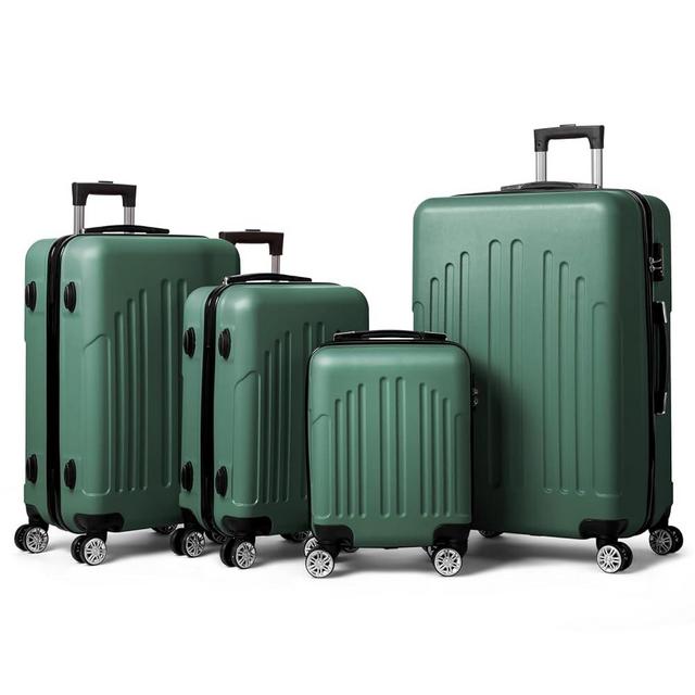 Karl home Luggage Set of 4 Hardside Suitcase Sets with TSA Lock 4 Spinner Wheels, ABS Lightweight Trolley Travel Case for Carry On Check-in Business Trip, Green (16/20/24/28)