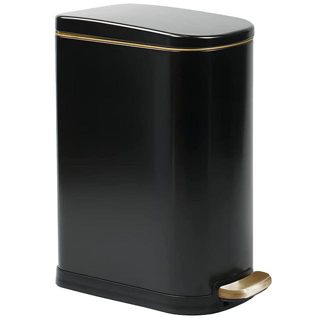 Small Bathroom Trash Can with Lid-Stainless Steel Step Garbage Can-Slim Metal Wastebasket-Rectangle Pedal Garbage Container Bin for Narrow Office, Kitchen, Bedroom, Toilet-Soft Close-10L/2.6 Gal-Black
