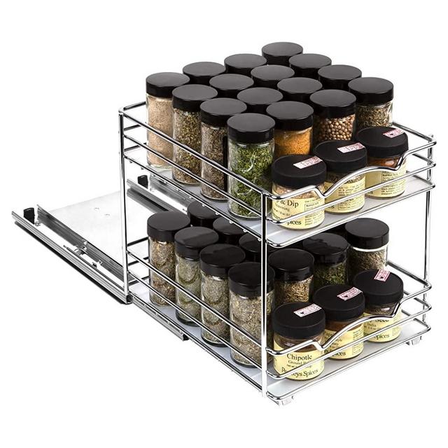 Pull Out Spice Rack Organizer for Cabinet – Heavy Duty Slide Out Double Rack 8 -3/8"W x10-3/8"D x 8-7/8 H For Upper Kitchen Cabinets and Pantry Closet, For Spices, Sauces, Cans etc. 6” Between Shelves