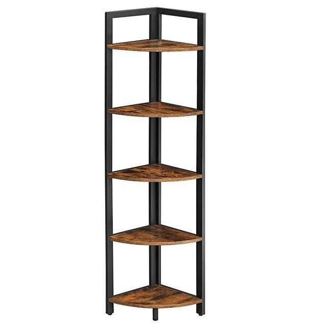 VASAGLE Corner Shelf, 5 Tier Corner Bookshelf, Tall Corner Storage Shelves, Industrial Corner Rack, Plant Stand for Living Room, Bedroom, Bathroom, Home Office, Rustic Brown and Black ULLS803B01