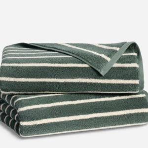 Super-Plush Turkish Cotton Bath Towels Striped Botanical Green, Set of 2