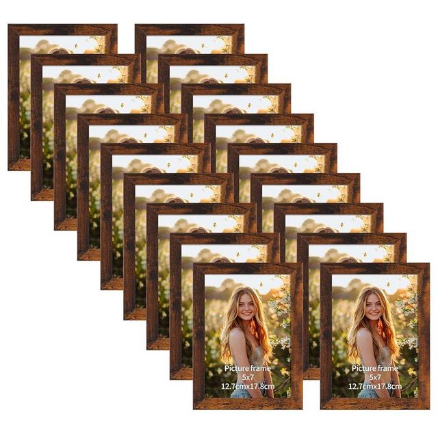 PETAFLOP Picture Frames 5x7 Bulk Set of 18, Wooden Brown Photo Frames Fits 5 by 7 for Wall or Tabletop Display