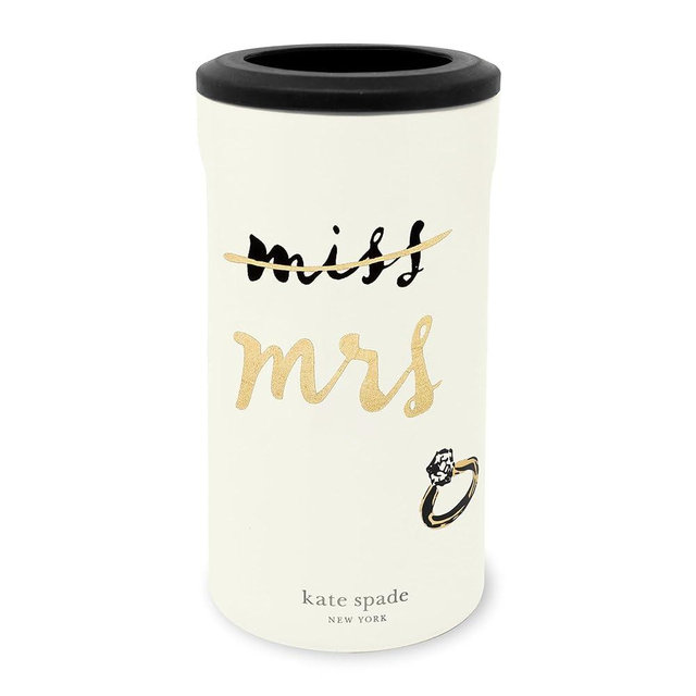 kate spade new york Bridal Can Hugger, Stainless Steel Double Wall Can Cover for Bride, Slim Insulated Drink Holder, Miss to Mrs.