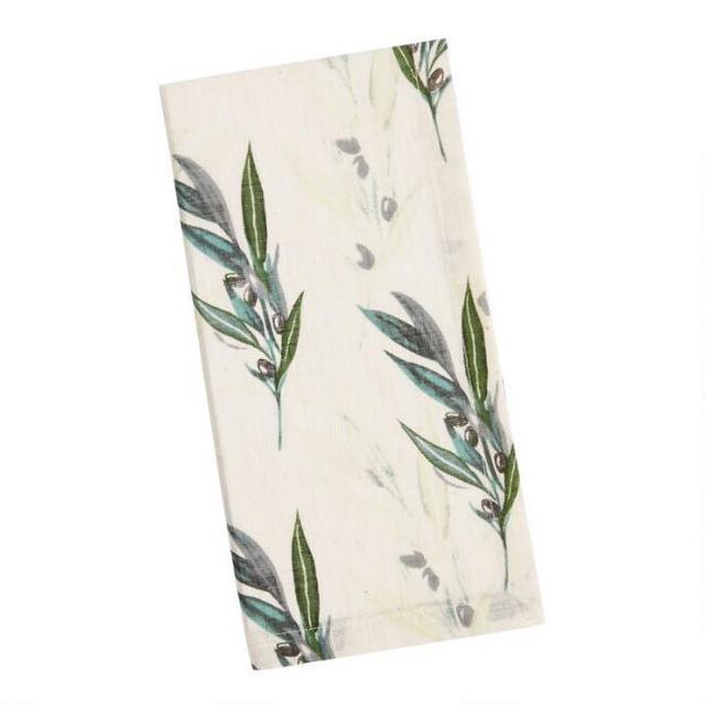 Ivory and Green Olive Branch Napkins Set of 2