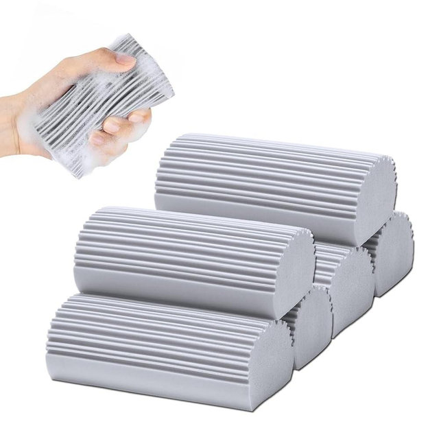 6-Pack Damp Clean Duster Sponge,Magic Sponge Eraser for Housekeeping,Reusable Cleaning Sponge for Blinds, Dish,Mirrors,Glass, Baseboards,Window Track Grooves and Car (Grey)