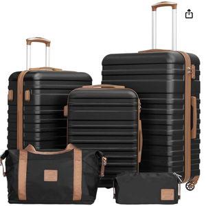 Coolife Suitcase Set 3 Piece Luggage Set Carry On Hardside Luggage with TSA Lock Spinner Wheels (Black, 5 piece set)