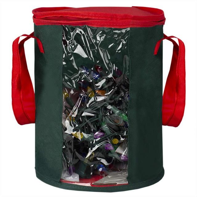 Home Basics Textured Christmas Light Bag with Zipper Closure Seasonal Holiday Décor Clear Transparent Storage Organization for Easter, Fall, Halloween, Green