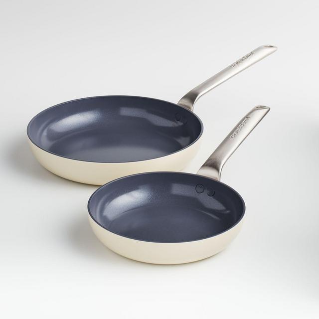 Crate & Barrel EvenCook Ceramic™ Cream Ceramic Fry Pans, Set of 2