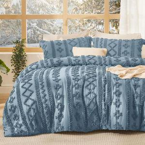 Bedsure Tufted Boho Comforter Set King Size - Dusty Blue Boho Bed Set, GentleSoft™ 3 Pieces Farmhouse-Style Embroidery Bedding, Gifts for Woman, Soft Jacquard King Comforter for All Seasons
