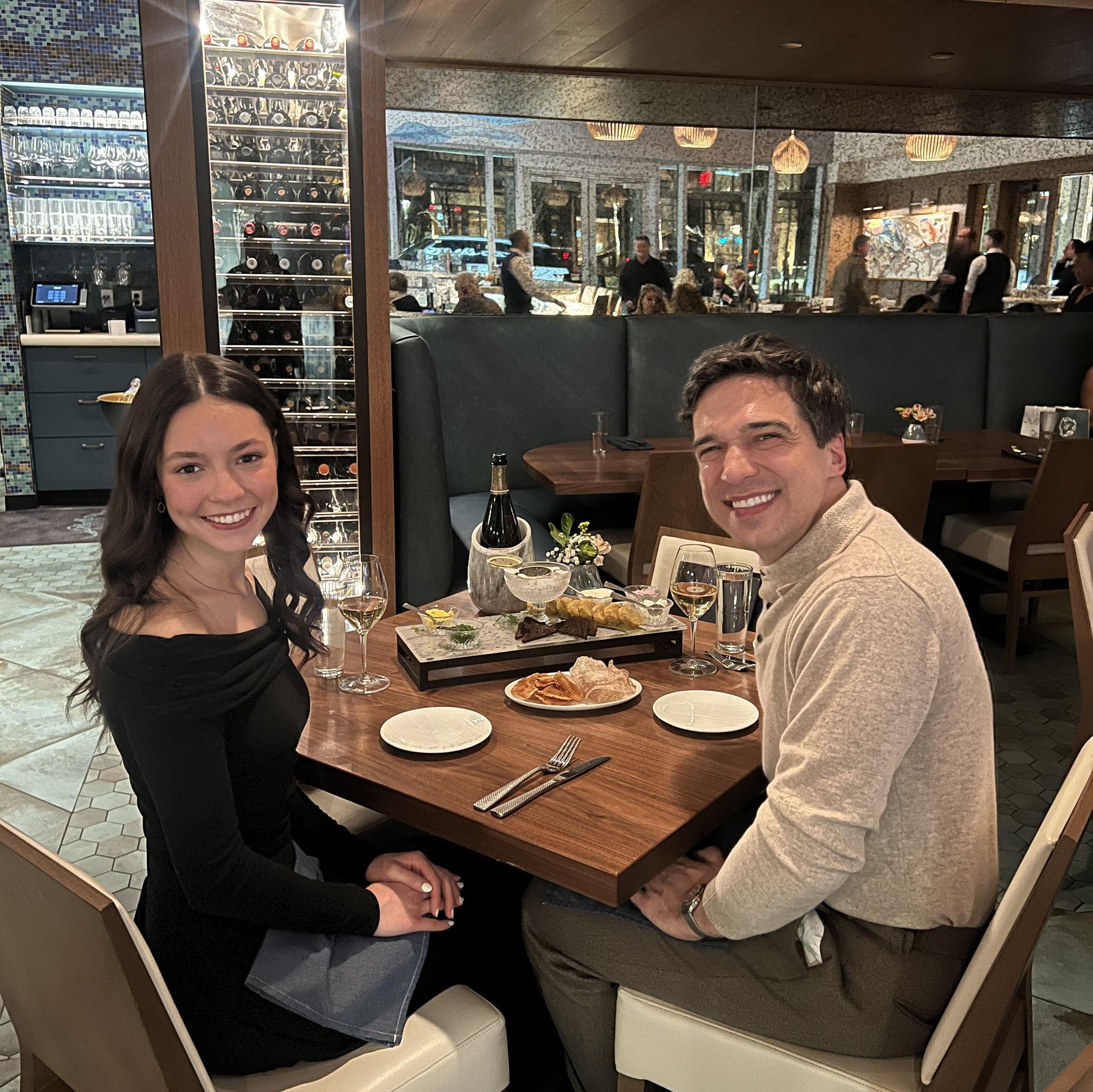 Celebrating our third anniversary with champagne and caviar