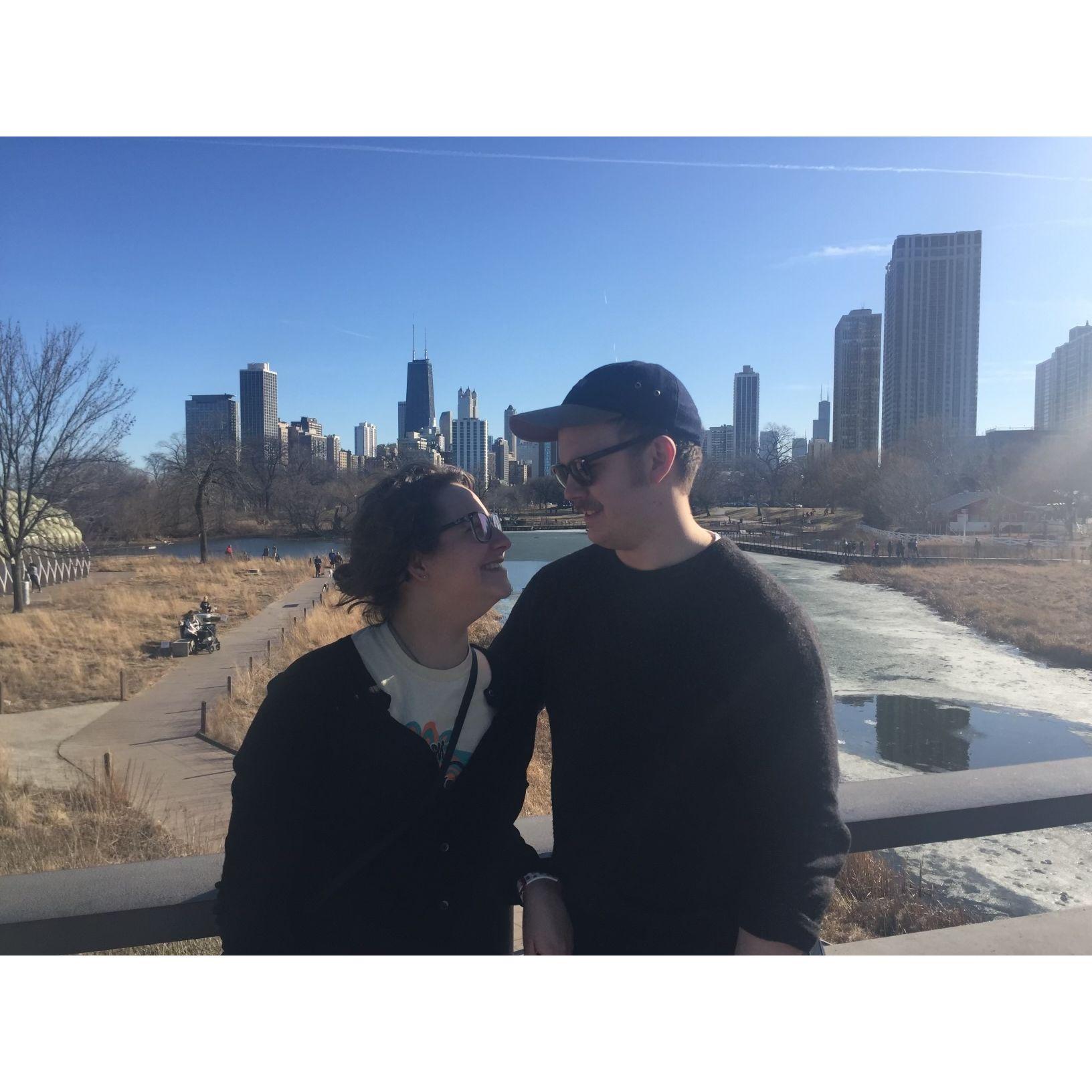 Smiling on a chilly day at the Lincoln Park Zoo in Chicago, IL