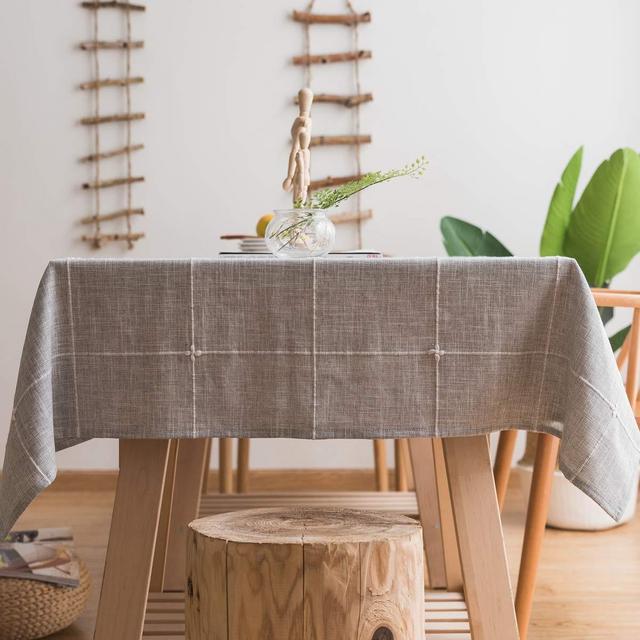 Chizoya Heavy Duty Cotton Linen Tablecloth for Rectangular Tables Solid Embroidery Lattice Table Cloth for Kitchen Dinning Tabletop Decoration (52"x70", Gray)