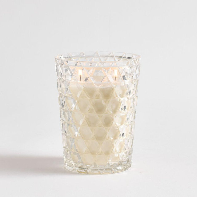 Deep Cut Glass Candle, Clear/White, Medium 5.5X7"