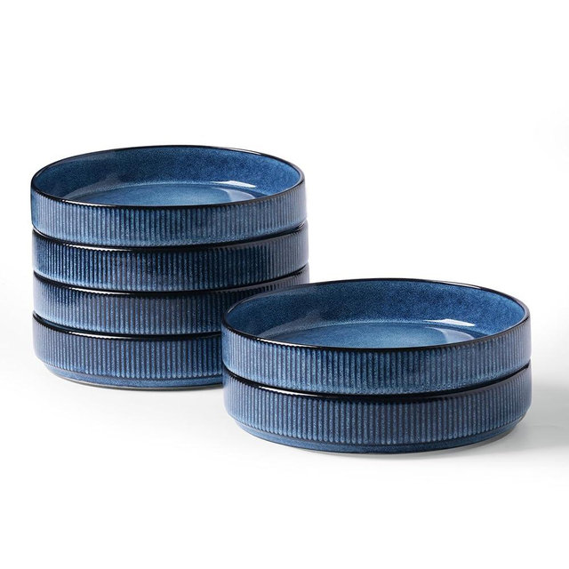 famiware Star 7.5" Pasta Bowls Set, Salad Bowl Set of 6, Double Reactive Glaze, Stackable, Perfect for Your Friend for Housewarming, Thanksgiving, Christmas, Nebulas Blue