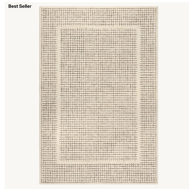 Chessie Checked Wool Rug Ivory Size 4 x 6