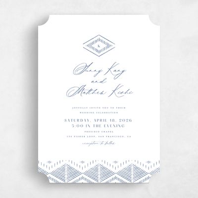 Blue Ticket Wedding Invitation - Wellington Classic