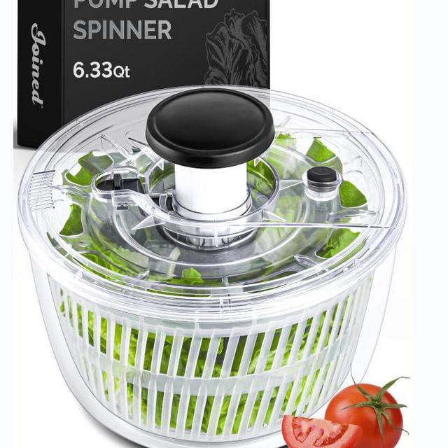 Joined Large Pump Salad Spinner with Drain, Bowl, and Colander - Quick and Easy Multi-Use Lettuce Spinner, Vegetable Dryer, Fruit Washer, Pasta and Fries Spinner - 6.33 Qt