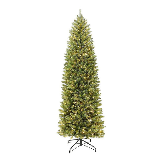Puleo International 6.5 Foot Pre-Lit Fraser Fir Pencil Artificial Christmas Tree with 250 UL-Listed Clear Lights, Green