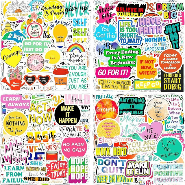 300Pcs Inspirational Scrapbook Motivational Stickers for Water Bottles Laptop Journaling Vision Board Supplies, Waterproof Positive Quote Vinyl Stickers for Teens Kids Adults Teachers Students