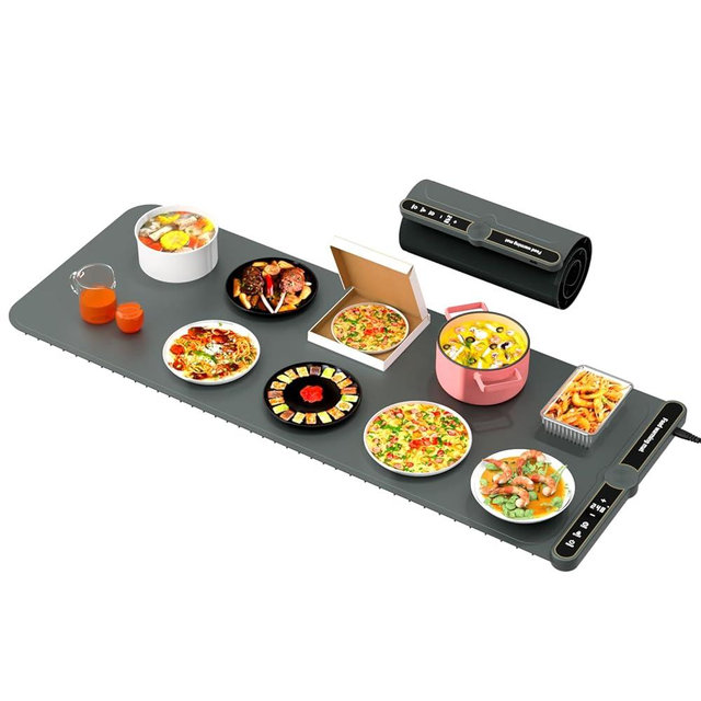 Extra Large Warming Mat for Food XXL:40”X15” Soft Electronic Food Warmers for Parties Buffet Silicone Food Warming Mat 6-Level Timer 9-Level Temp Control 18H Auto-Off 8S Fast Heating Grey