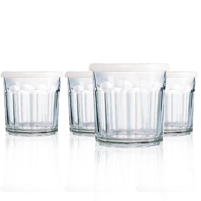 Luminarc Working Double Old Fashioned Glass + White Storage Lids - Set of 4
