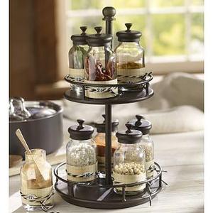 Rotary Spice Rack with 9 Glass Jars, Bronze finish