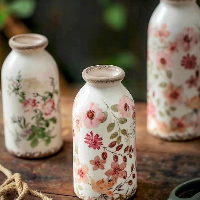 TEWEIQI Vintage Ceramic Small Vase, Farmhouse Rustic Décor, Home Decorative Vase for Your Kitchen, Bedroom, Office, Living Room, Bathroom& Shelf Centerpiece Table Decorations (Retro Creative Style S)