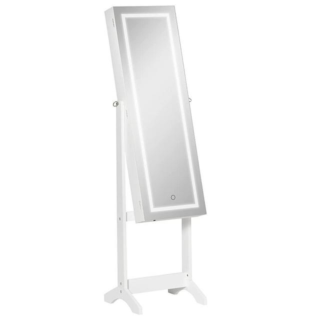 HOMCOM Floor Standing Jewelry Cabinet, Lockable Jewelry Organizer with Full-Length Mirror, and 4 Adjustable Angles, White