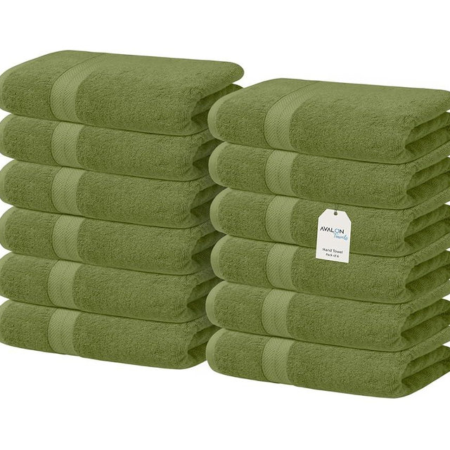 Avalon Towels Luxury Washcloths Value Pack of 12 – Premium Cotton, Soft & Absorbent Wash Cloths for Body and Face, Hotel and Spa Quality Wash Clothes, Quick Dry and Machine Washable (Moss)