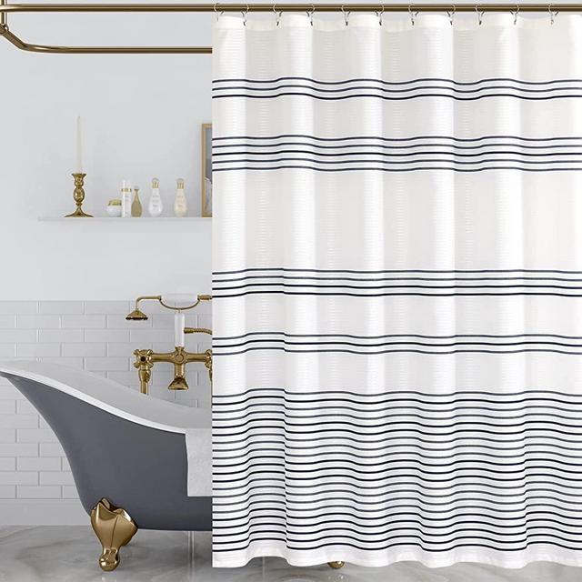 Lazzzy Shower Curtain Fabric Striped Shower Curtain for Bathroom Farmhouse Rustic Shower Curtain in Bath Waterproof Modern Shower Curtain 70x72 inches 1 Panel with Shower Curtain Hooks Blue and White