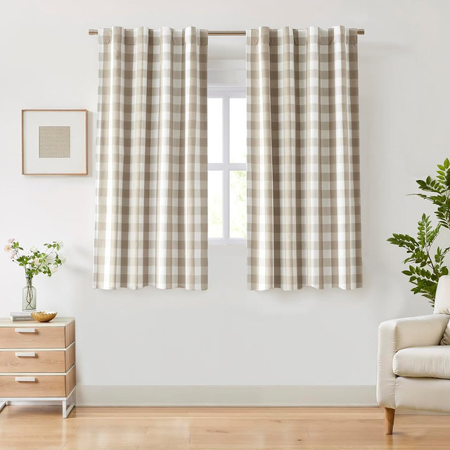 Bapawfish Beige White Buffalo Plaid Full Blackout Bedroom Curtains 72 Inches Long,Rustic Gingham Drapes with Room Darkening Liner,Thermal Insulated Window Treatment,Rod Pocket Back Tabs,40" Wx72 Lx2