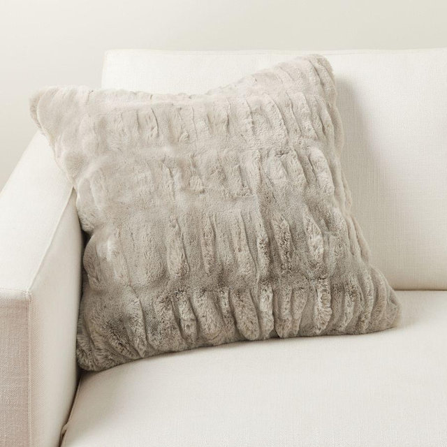 Ruched Faux Fur Pillow, 20 ", Gray