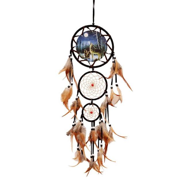 wgg Dream Catcher Indian Style Oil Painting Wolf Hand-Woven Car Pendant Wall Hanging Home Decorations(Wolf)