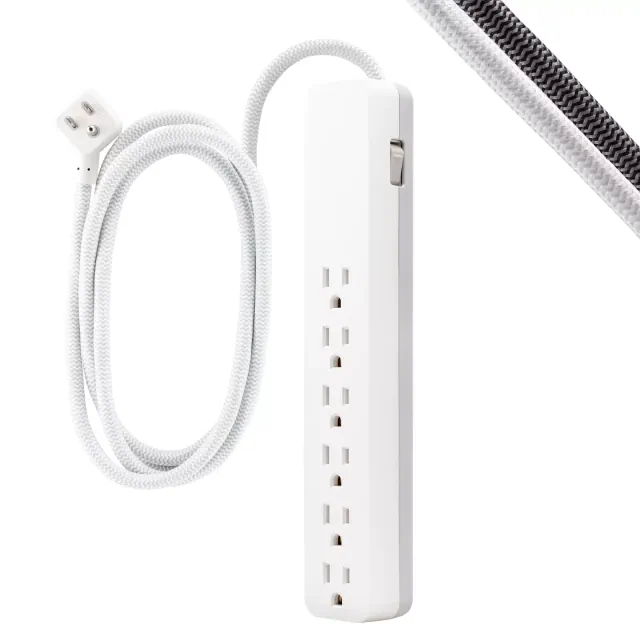 GE 6-Outlet Surge Protector 1560J 10' Braided Cord White